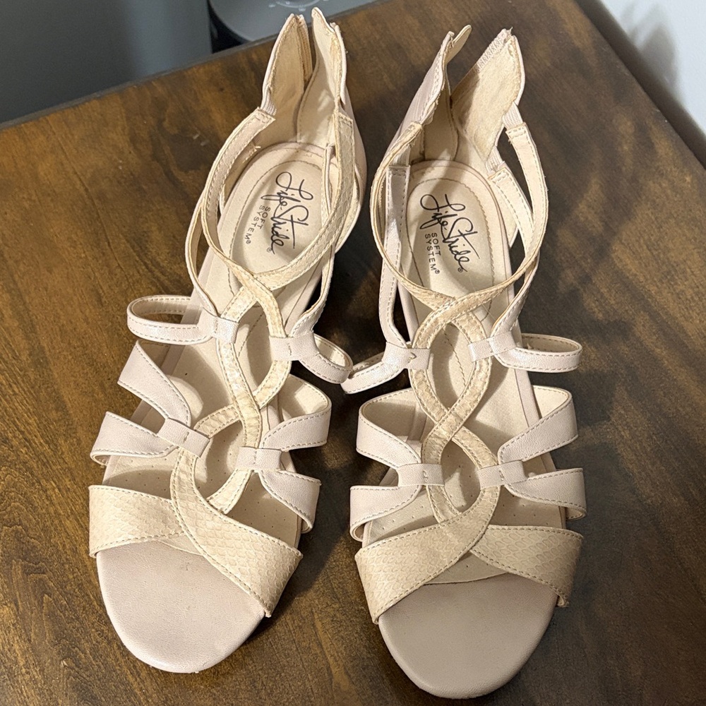 Life Stride Women's Beige Strappy Heels